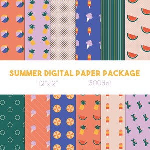 Summer Digital Paper Package - Printable Paper - Scrapbook- Fruit - Pineapple - Ice Cream - Cactus - Digital Pattern - Tropical - Planner