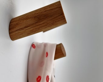 Solid Oak Wood Decorative Wall Hooks, Bathroom Towel Holders, Wooden Hangers For Totes, Rustic Hat Hooks, Coastal Farmhouse Decor