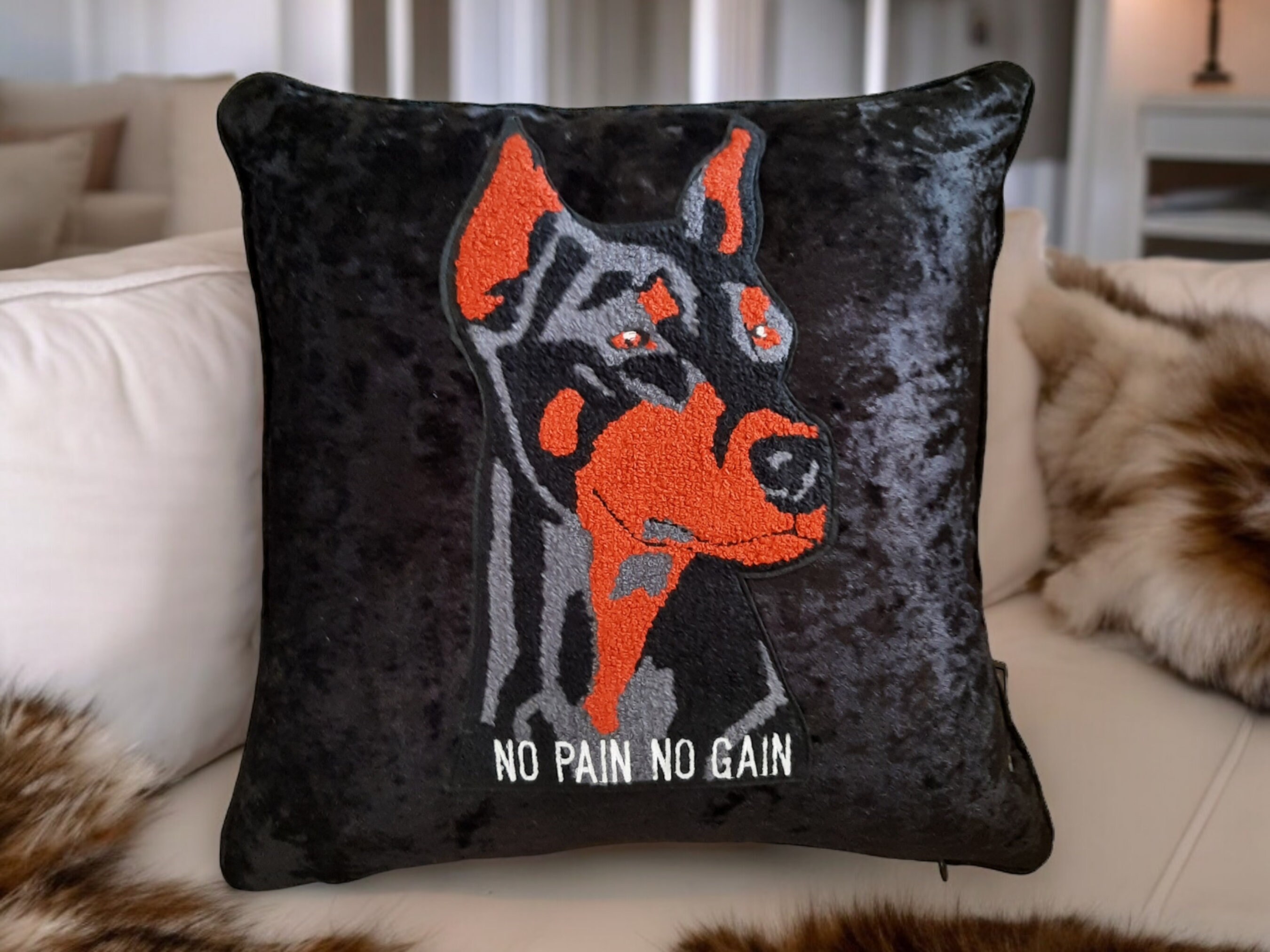 Dober Man Fauxfur Sofa Velvet Cushion Dog Owner Gifted DobermanPinscher Luxury Sofa Pillow Pets Dogs Housing Gift Dogs Lover Pillow