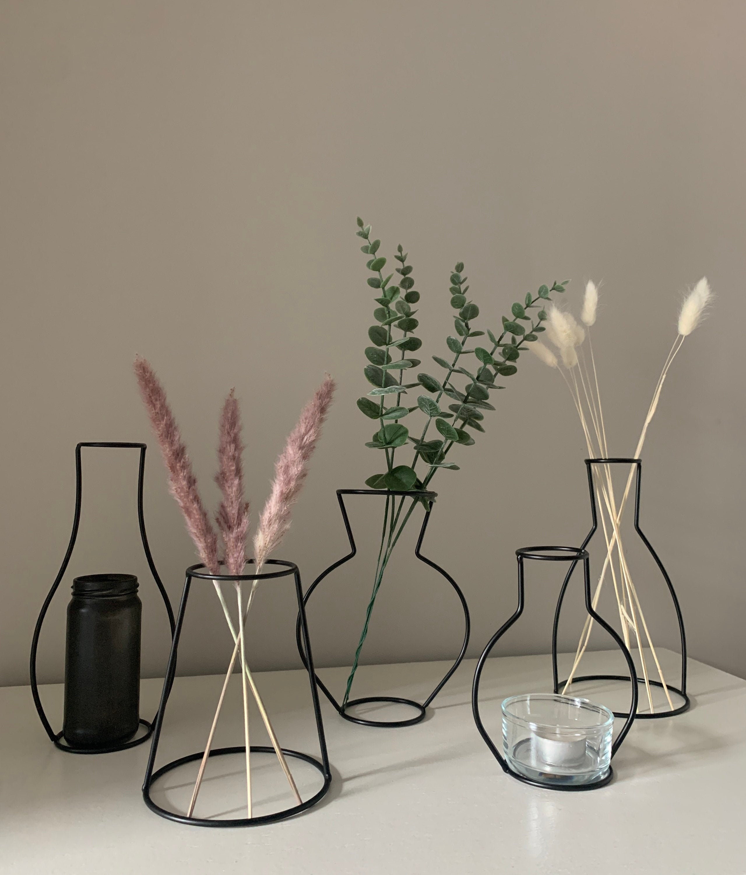 UK Stock - Modern Nordic Iron Black Outline Silhouette Vase Candlesti…