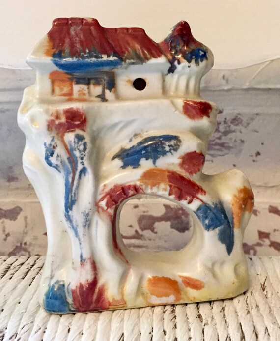 Vintage Ceramic Aquarium Decor Asian Pagoda On Cliff Fish Etsy