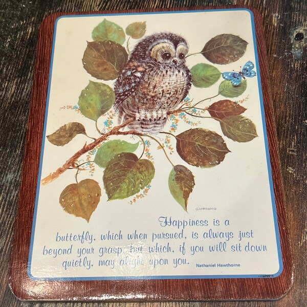 1970s Owl & Butterfly Hot Plaque wall plaque and table hot pad