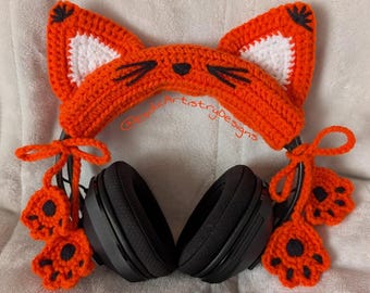 Housse de casque en crochet pour renard | Accessoire pour casque d'écoute d'animal fait main