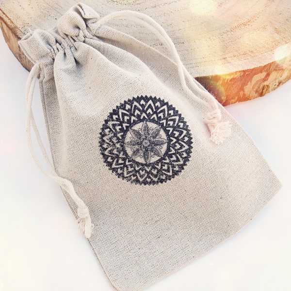 Mandala Pouch Bag, Rustic Cotton Drawstring bag