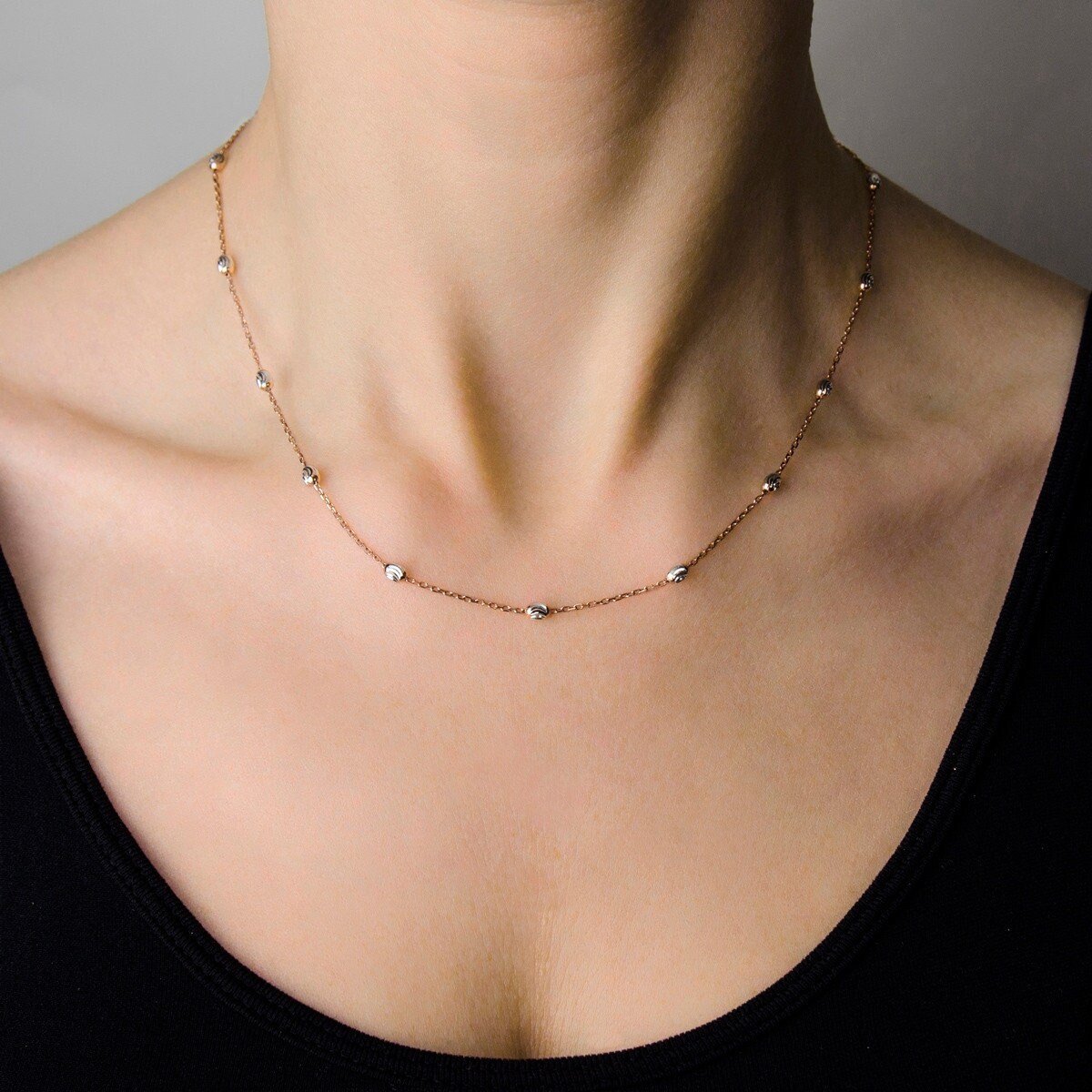 14K Rose Gold Plated Beaded Chain Necklace Statement Necklace Etsy