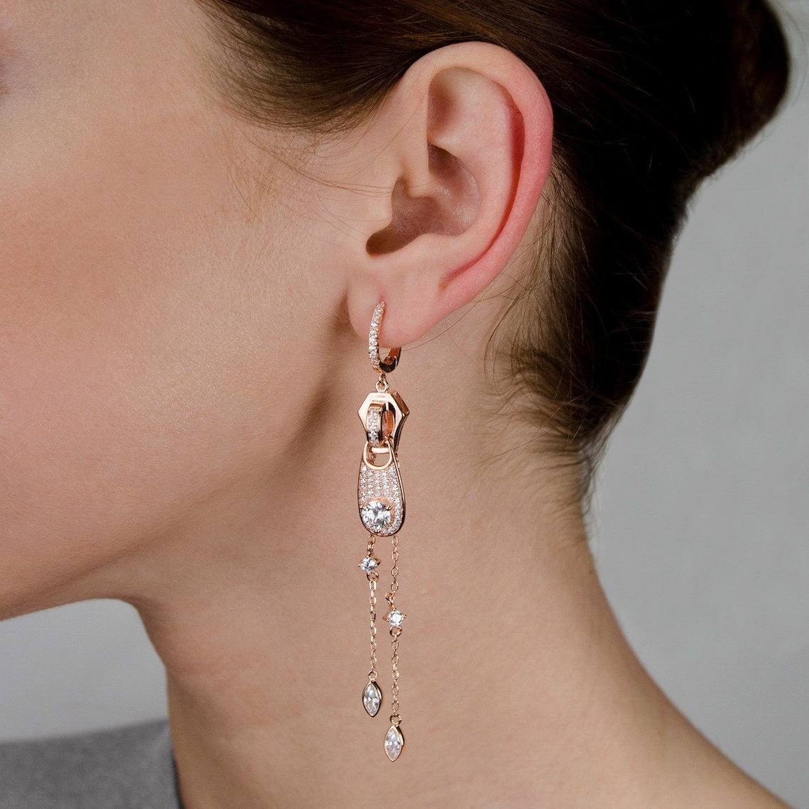 14K Rose Gold Earrings Gold Dangle Earrings Drop Earrings Etsy