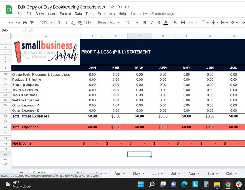 Bookkeeping Spreadsheet for Etsy Sellers, Income & Expense Tracker in Google Sheets, Profit and Loss Report, Be Ready for Taxes image 2