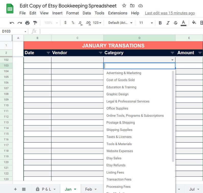 Bookkeeping Spreadsheet for Etsy Sellers, Income & Expense Tracker in Google Sheets, Profit and Loss Report, Be Ready for Taxes image 3