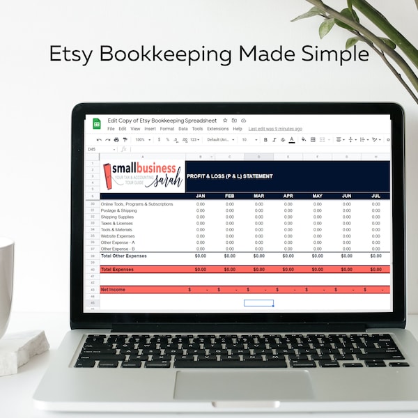 Bookkeeping Spreadsheet for Etsy Sellers, Income & Expense Tracker in Google Sheets, Profit and Loss Report, Be Ready for Taxes!