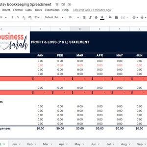 会計士がGoogleスプレッドシートとExcelで作成したEtsyセラーの簿記スプレッドシート、収入と支出の追跡 画像 9