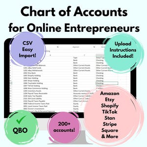 Plan de cuentas de comercio electrónico para emprendedores en línea Propietarios de pequeñas empresas Contabilidad Plantilla de contabilidad en línea de QuickBooks