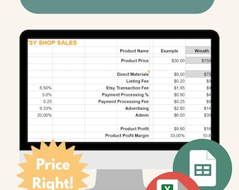 商品利益スプレッドシート（Google Sheets + Excel）| EtsyとShopifyの価格設定シート