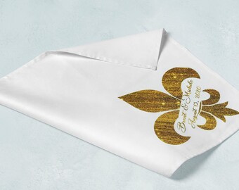 Second Line Handkerchief Gold Fleur De Lis | Personalize Handkerchiefs | Wedding Favors | Custom Made for Weddings Events Party | 17" x 17"