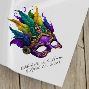 Mardi Gras Mask Second Line Handkerchief | Personalize Handkerchiefs | Wedding Favors | Custom Made for Weddings Events Party | 17" x 17"