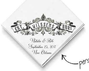 Fleur De Lis Est Handkerchief - Perfect Wedding Favor! Personalize & stand out at weddings, events, parties. 17x17, Custom made