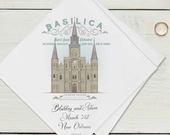 Custom Basilica Handkerchief: Elegant Wedding Favor, Personalized for your Special Event | 17"x17""