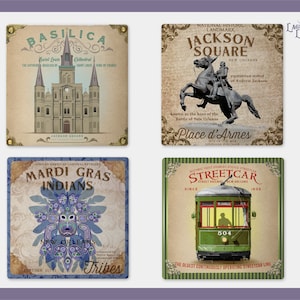 New Orleans Coasters Sandstone New Orleans Inspired Coasters French Quarter Coasters Mardi Gras Drink Coaster NOLA Food Coasters Stone