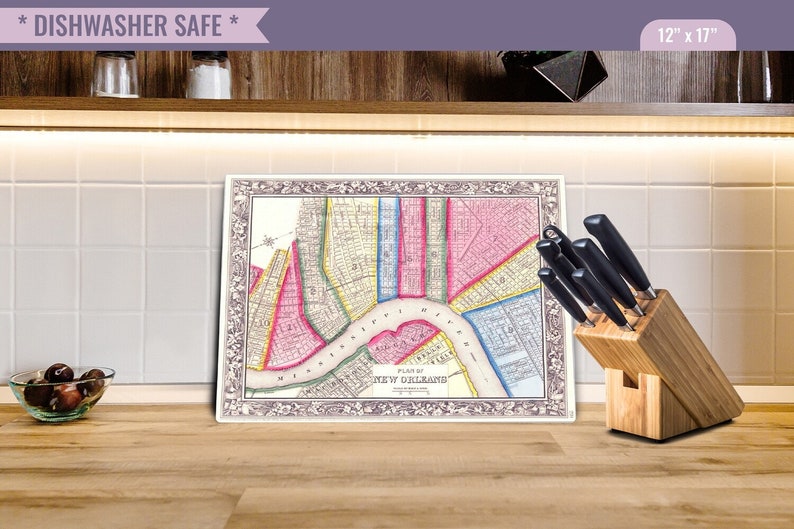 Cutting Board New Orleans Vintage Map Glass Cutting Board NOLA Etsy
