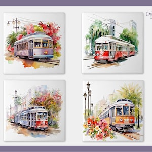 Streetcar Coaster Set New Orleans Gift Employee NOLA Coaster Wedding Gift House Gift French Quarter Coasters Streetcar Coaster Set