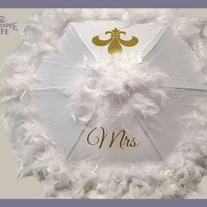 Wedding Second Line Umbrella - Wedding Dance Umbrella - Bride or Groom ONE 19&quot; Umbrella - With Feathers - Umbrella with Fleur-De-Lis
