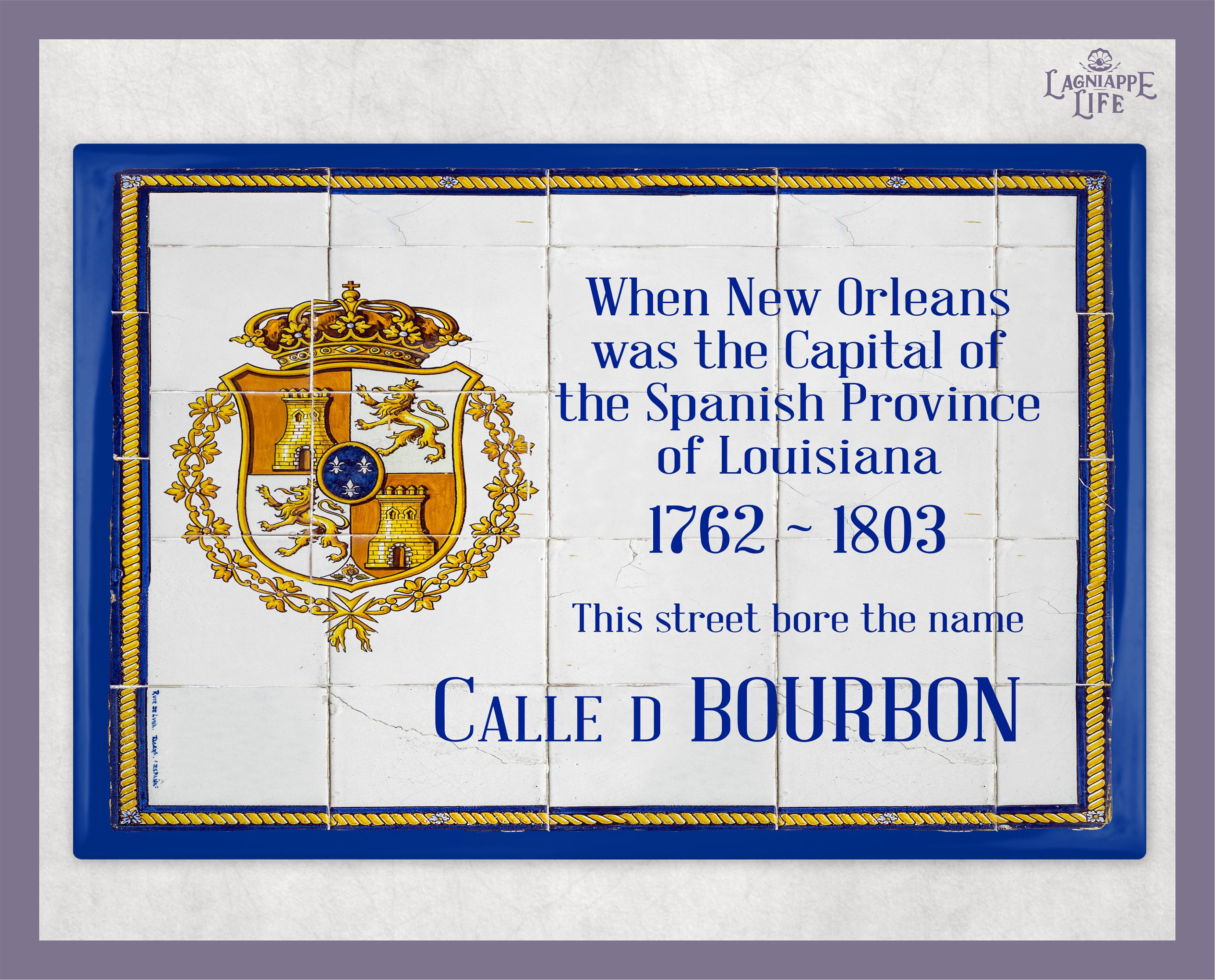New Orleans French Quarter サイン　シリアルナンバー付 New Orleans Historic Spanish Street Sign Ceramic Tile Art (12x8