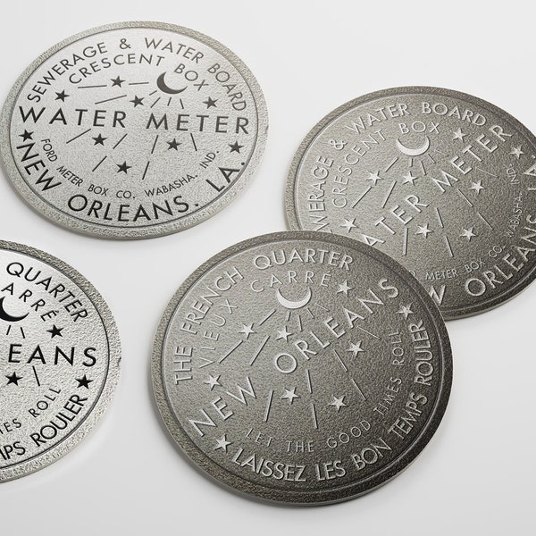 New Orleans Water Meter Coaster Collection Water Meter Coasters New Orleans Coasters Stone Coaster Set NOLA Water Meter Coaster