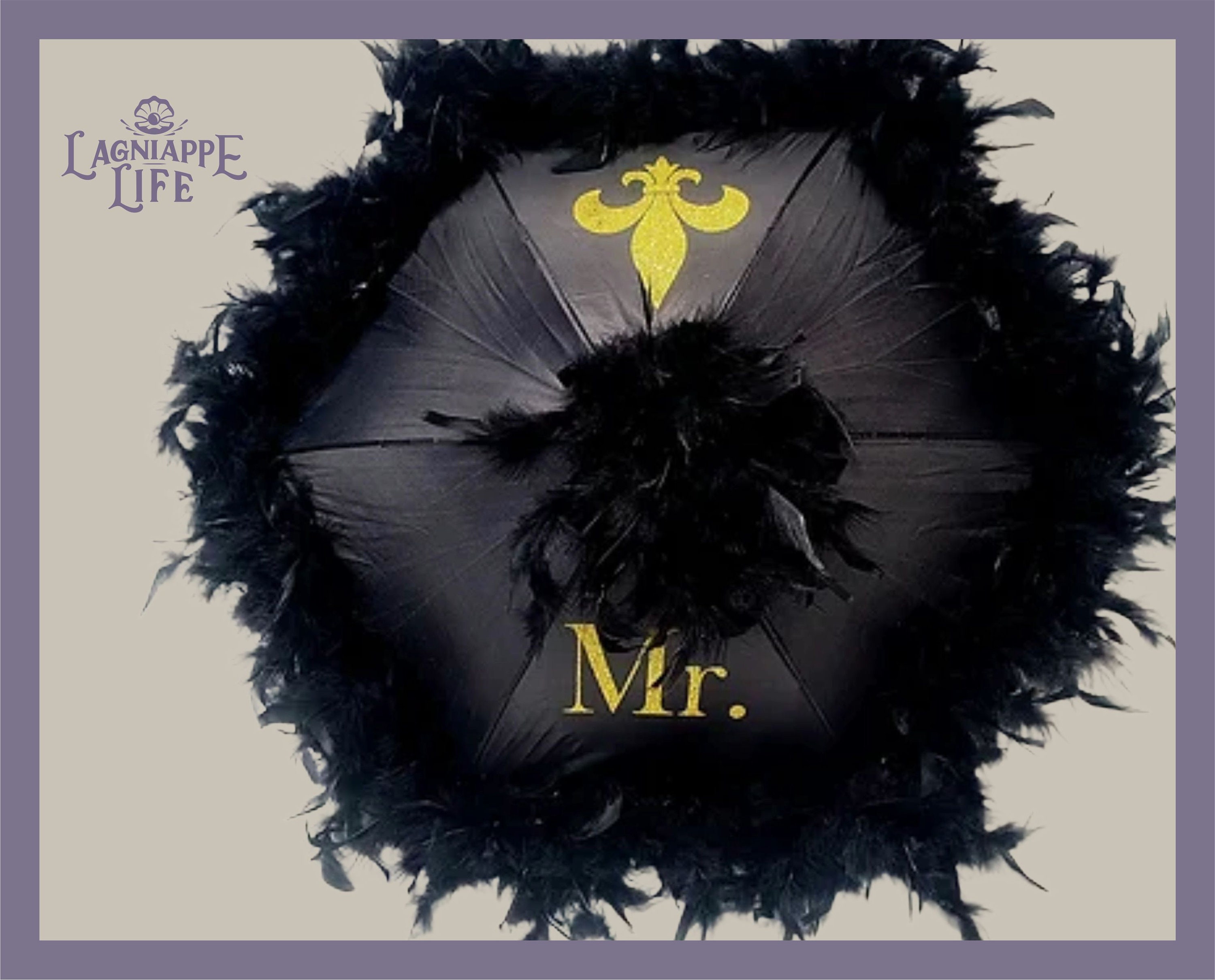 Wedding Second Line Umbrella – Feathered Fleur-De-Lis Dance Umbrella