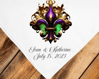 Royal Fleur de Lis Second Line Handkerchief | Customizable Wedding Favor | Perfect for Weddings and Special Events