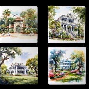 Plantation Homes Coaster Set New Orleans Gift Employee NOLA Coaster Wedding Gift House Gift French Quarter Coasters Plantation Coaster Set