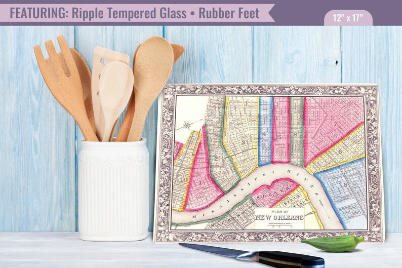 Cutting Board New Orleans Vintage Map Glass Cutting Board NOLA Etsy