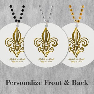 Custom Fleur De Lis Wedding Bead Favors - Personalized Mardi Gras Medallions with Fleur De Lis Design for every occasion
