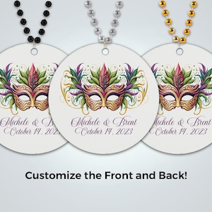 Beautiful Mask Beads Personalized Wedding Second Line Bead Favors - Custom with your Design - Gold Silver Black or Pearl Bead Choices