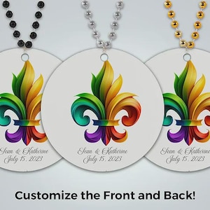 Personalized Wedding Second Line Medallion Bead Favors Customize with Your Own Design or Choose from Designs Fleur De Lis Mardi Gras Beads