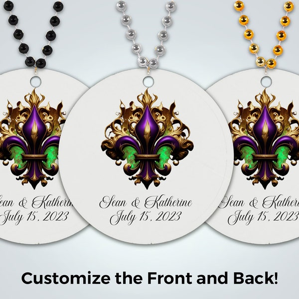 One Dozen Wedding Second line Bead Favors Customize with your design Personalized Second line Mari Gras Beads