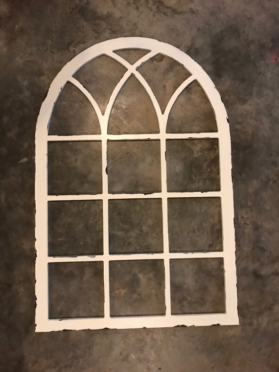 Large Arched Farmhouse Frame Faux Window Stained Custom Arch Wall Hanging Decor Shutter Vintage Inspired 48 Tall