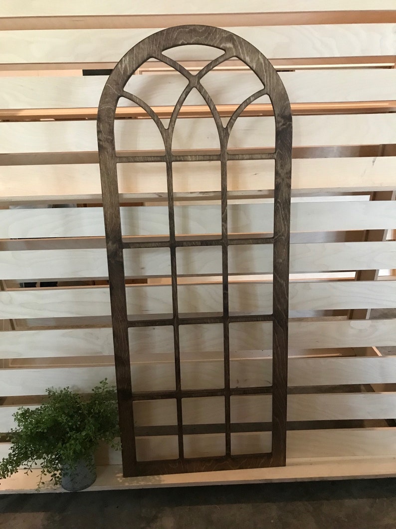Arched Wood Wall Decor faux window frame arched stained Etsy