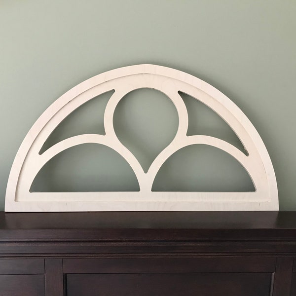 Half Arched Heirloom Farmhouse frame, faux window, stained, custom arch, wall hanging wall decor paintable, vintage Magnolia inspired  16x30