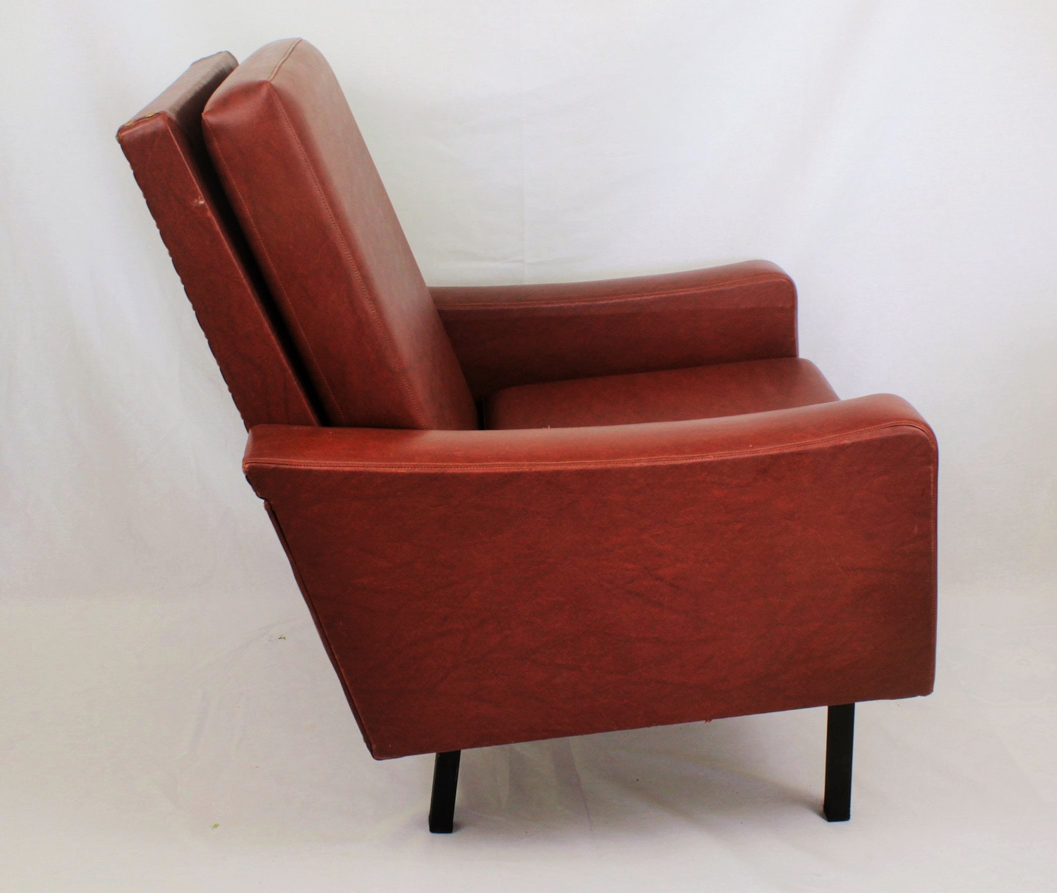 Fauteuil Skai Marron Vintage Annee 50 60