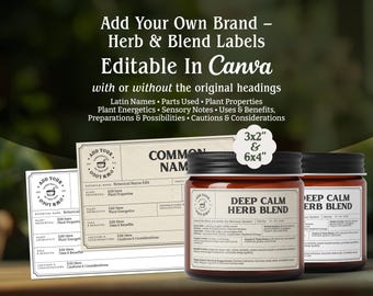 Editable Apothecary Herbalist Labels Canva Template Add your own Branding Herbal Blend Product Packaging Labels for Herb Jars and Pouches