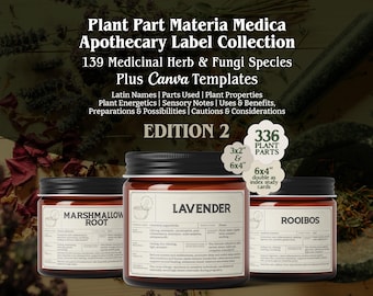 Materia Medica Herb Labels and Index Cards Plus Editable Canva Template BUNDLE Apothecary Medicinal Herb Labels and Index study cards