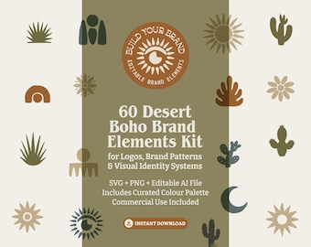 Desert Boho Clipart SVG PNG Bundle Organic Hand Drawn Textured Boho Shape Branding Elements Adobe Illustrator file included