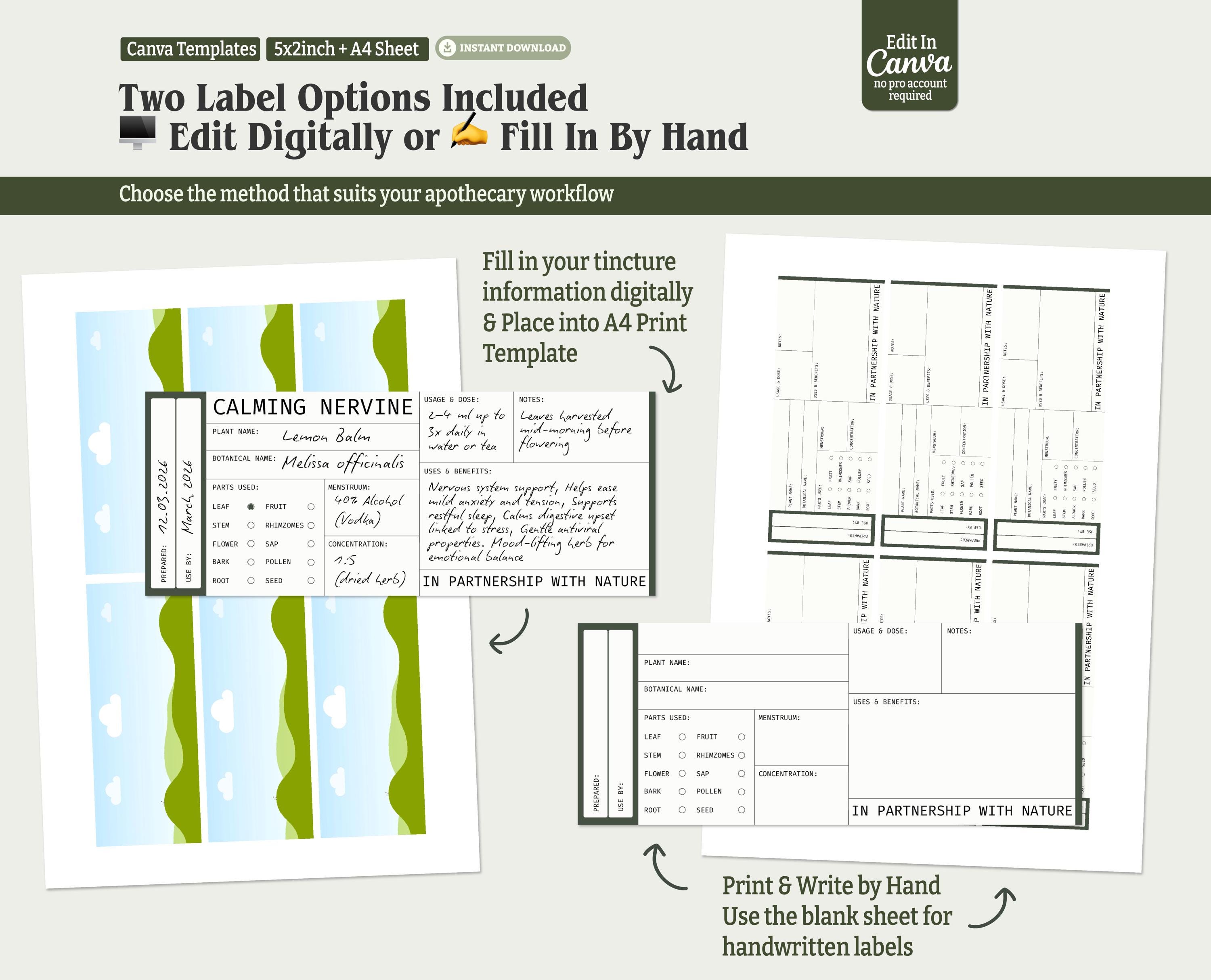 Editable Tincture Dropper Bottle Labels Template for Herbalists ...