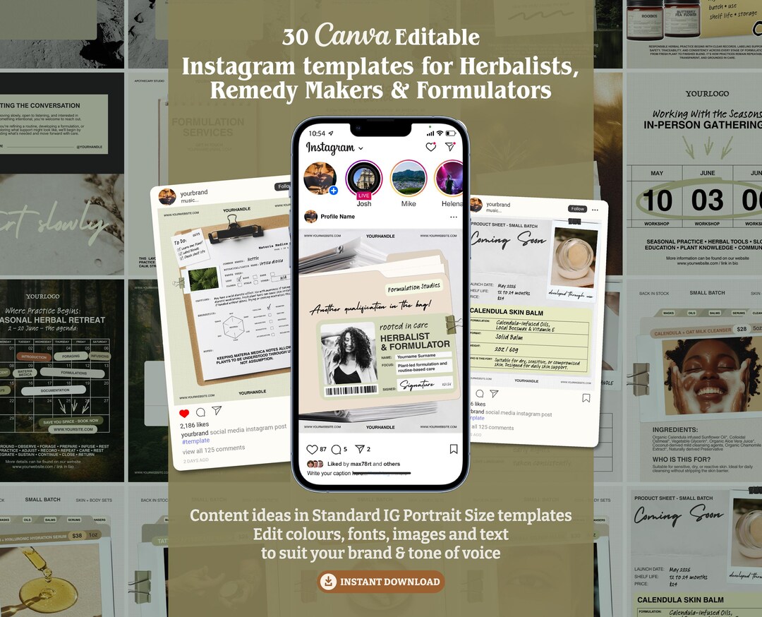 Instagram Templates Canva Social Media Kit Herbal Apothecary Brand ...