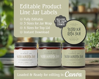 Modern Apothecary Jar Label Canva Template, Editable Lid and Jar Label, Herbal Product Packaging, DIY Canva Label Kit, Small Batch Branding