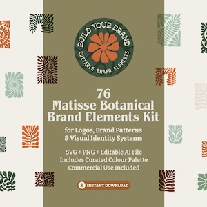 Abstract Botanical Matisse Clipart SVG PNG Bundle Organic Hand Drawn Elements Brand Kit Assets | Adobe Illustrator file included