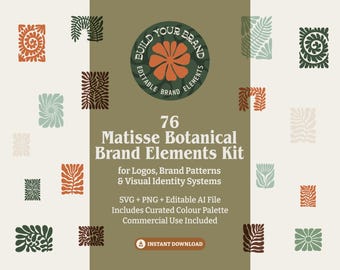 Abstract Botanical Matisse Clipart SVG PNG Bundle Organic Hand Drawn Elements Brand Kit Assets | Adobe Illustrator file included