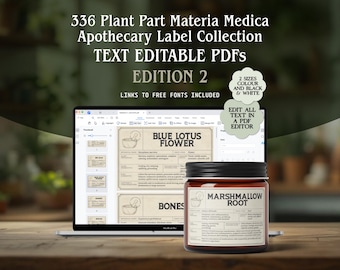 Editable Text PDF Materia Medica Plant Parts Herb Labels and Index Cards Apothecary Medicinal Herb Labels and Index study cards