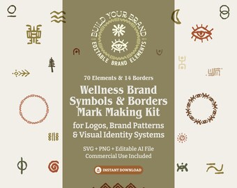 Abstract Clipart Symbols and Patterns and Borders SVG PNG Bundle Hand Drawn Brand Kit Elements | Adobe Illustrator file included