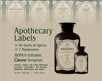 Herbal Apothecary Labels Botanical Latin ID Herb Medicinal Uses BONUS Editable Canva Template Herbalists Labels, Herbal Pantry, Tea Blends