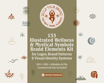 Spiritual Mystical Clipart Symbols Transparent SVG PNG Bundle Hand Drawn Brand Kit Elements | Adobe Illustrator file included